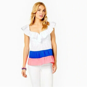 Lilly Pulitzer Emie color block ruffle top